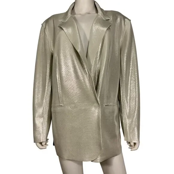 Norma Kamali Metallic Cream Double Breasted Blazer Size S - Picture 2 of 4